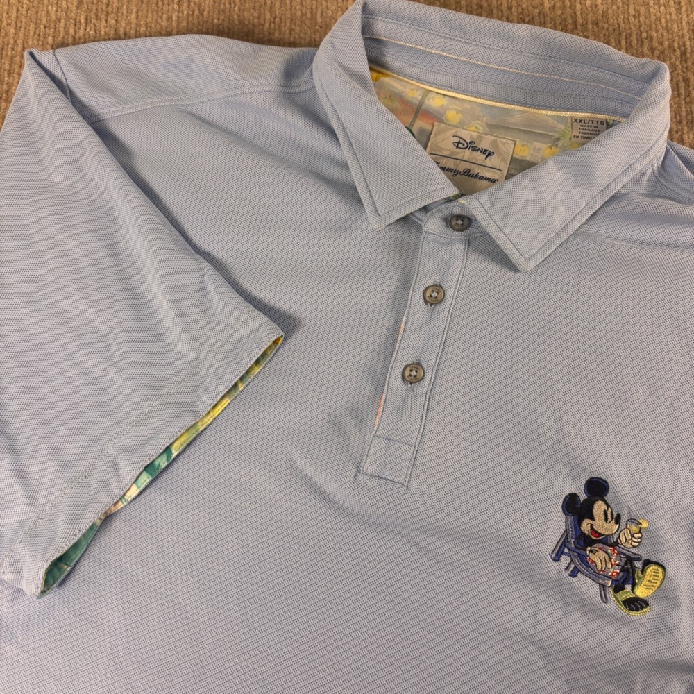 Disney Tommy Bahama Mickey Mouse Polo Shirt Mens XXL Blue Supima Cotton Pique